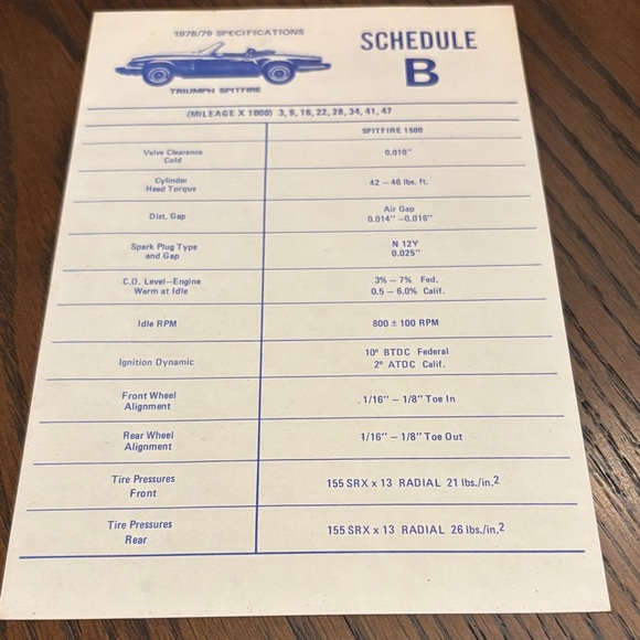 Triumph Spitfire Specification Sheets - Picture 4 of 11